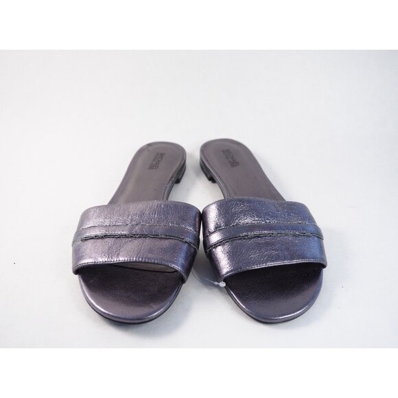 Michael Kors Silver Metallic Leather Slip-On Sandals Flats, Size 8 (US) - Picture 2 of 10